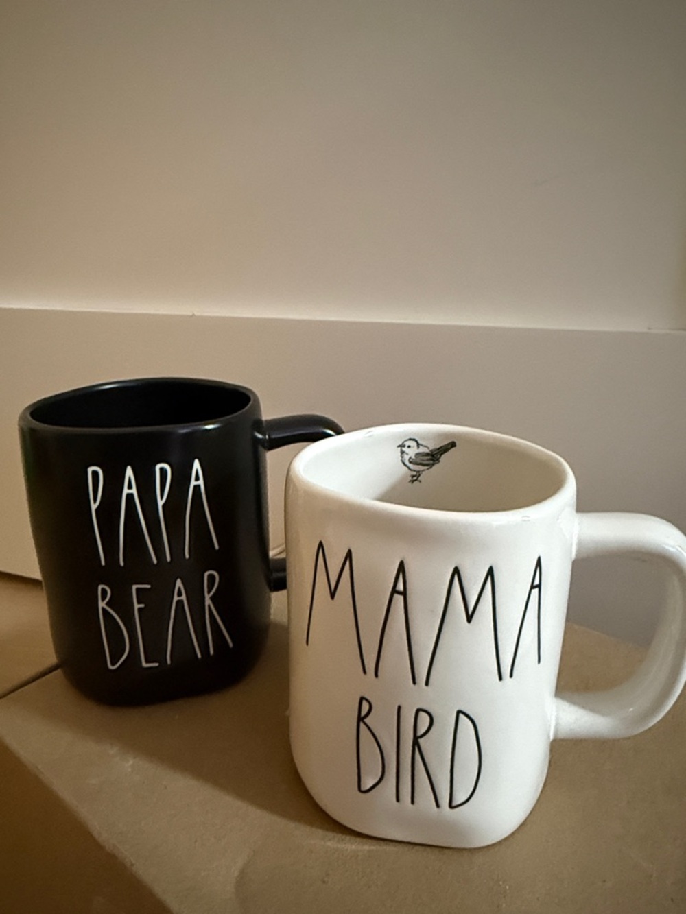 Rae Dunn MAMA BIRD Ceramic Mug Set - White and Black